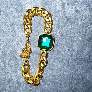 Gold & Green Trendy Chain Bracelet (High-End Costume Jewelry)
